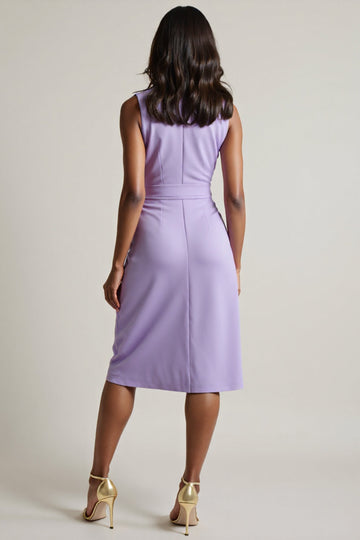 Robe de travail midi froncée violette avec fente